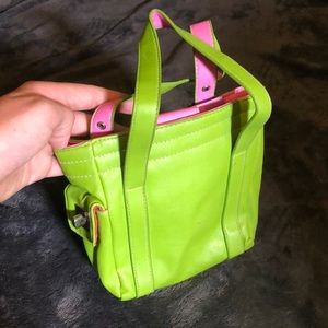 Green outside pink inside kids mini purse